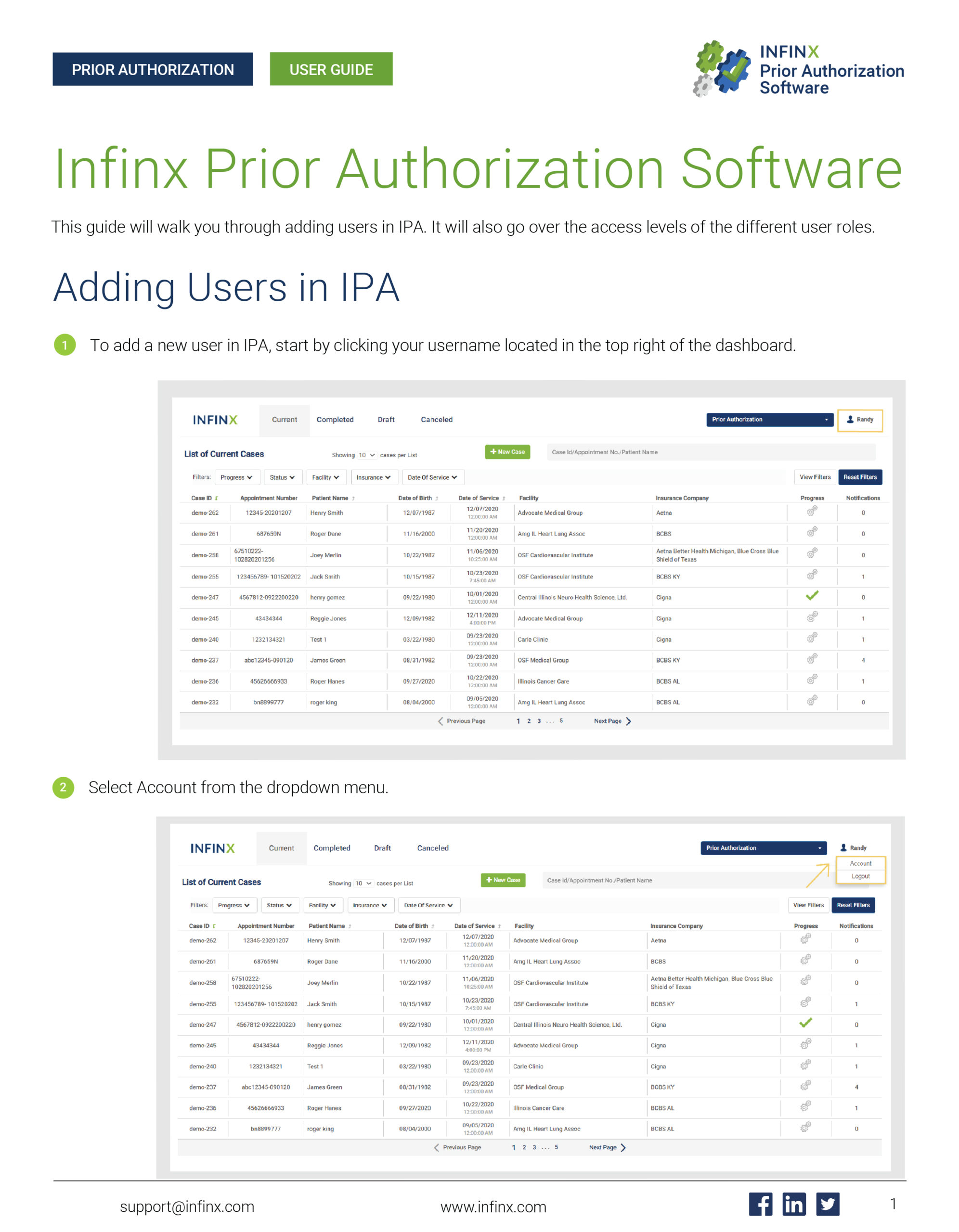 Infinx - User Manual - Infinx Prior Authorization Software Adding Users - Dec2020 - 1