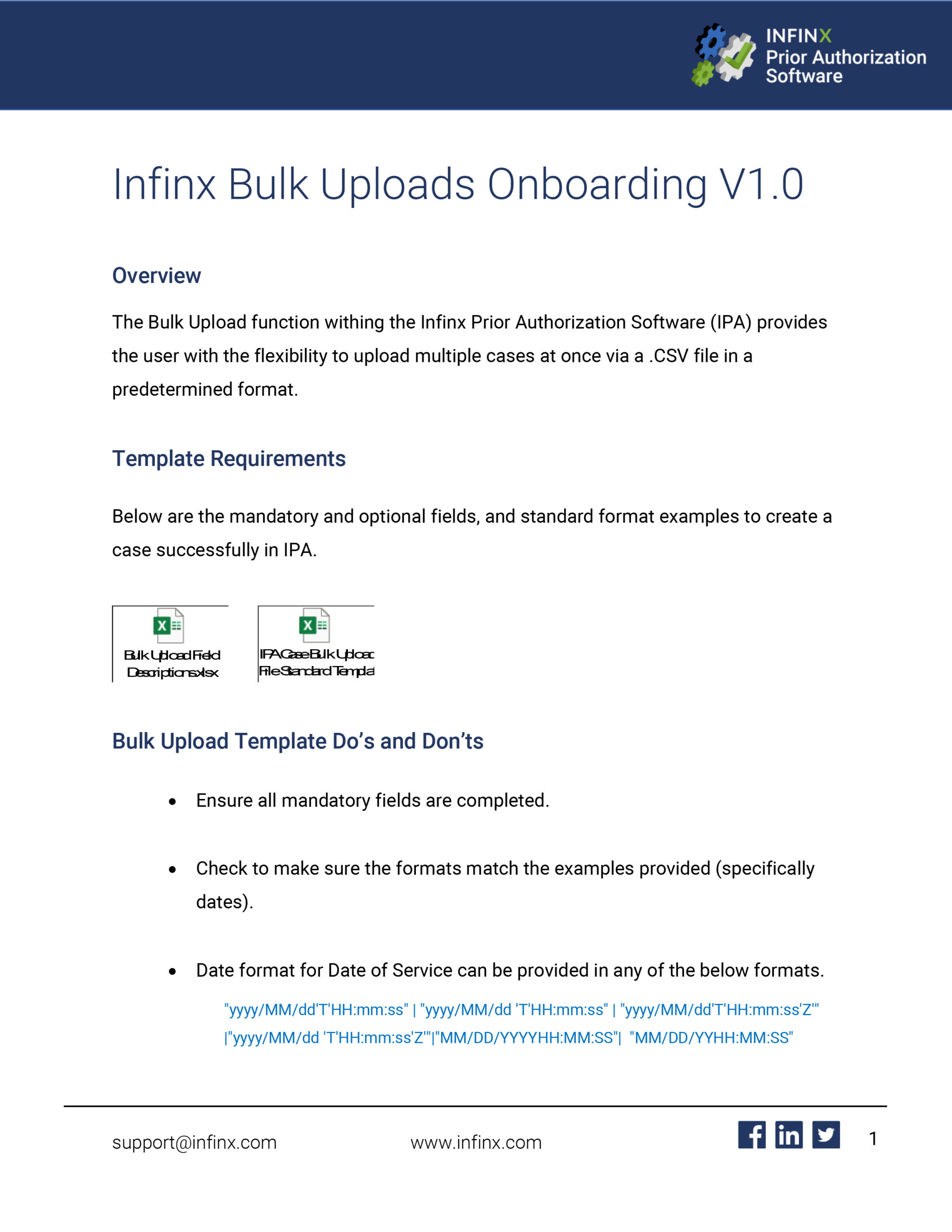 Infinx - User Manual - Bulk Uploads Onboarding V1.0 - 1