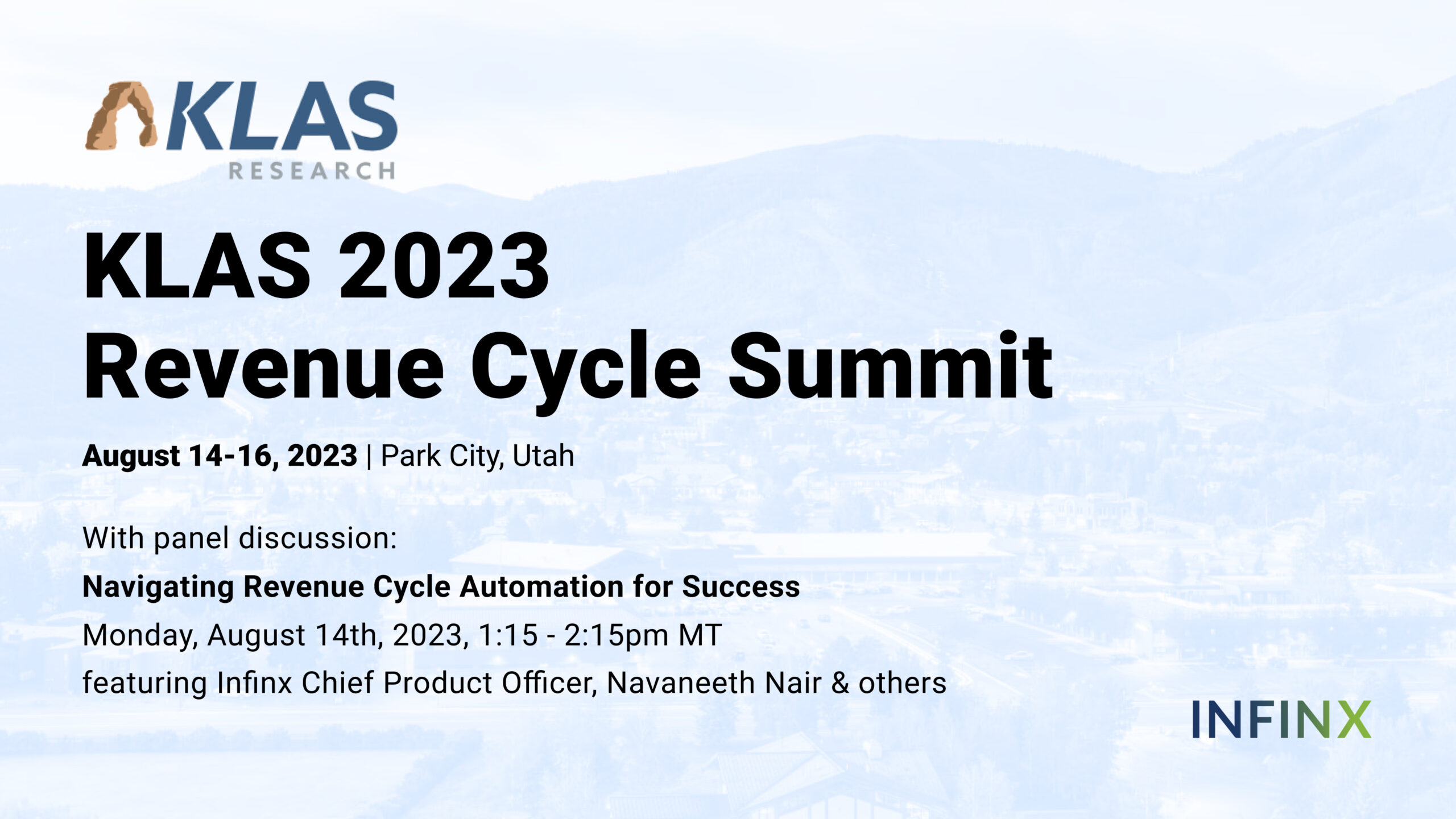 Infinx - Tradeshow Event - KLAS 2023 Revenue Cycle Summit - Banner Info