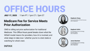 Medicare Fee for Service Meets Prior Authorization With Stephanie Cheng, Stephanie Solich, and James Beacham Infinx Office Hours Revenue Cycle Optimized Webinar